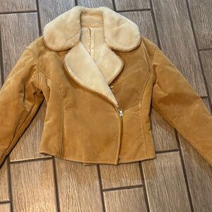 Marvin Richards Camel Leather Jacket with Shearling Collar